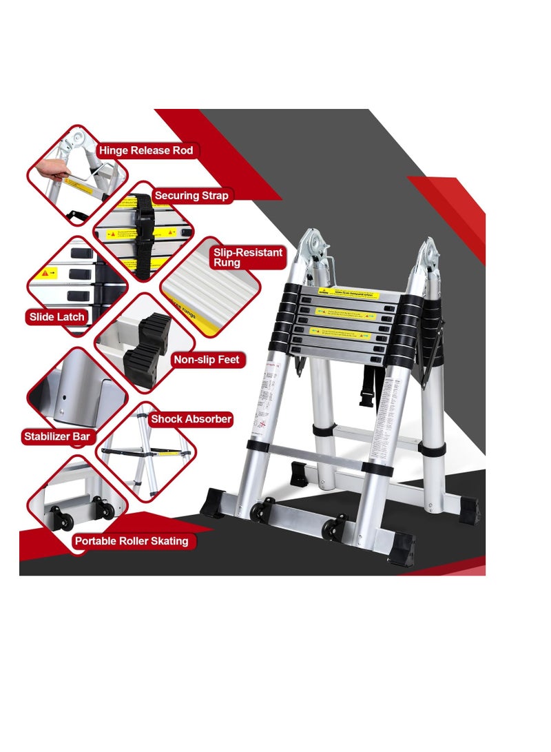 Aluminum Telescopic Rod Folding Ladder, Non-slip Aluminum Ladder, Multi-function Ladder, 5m Extendable Ladder with 150kg Load Capacity - Image 2