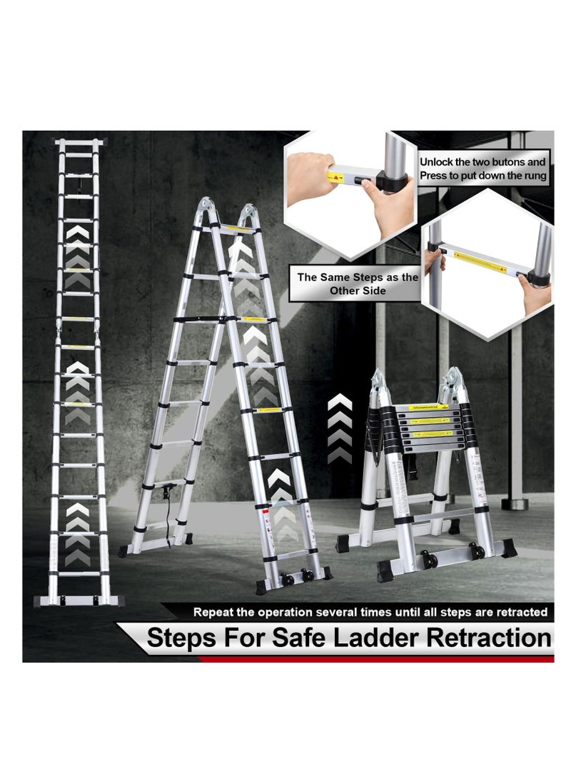 Aluminum Telescopic Rod Folding Ladder, Non-slip Aluminum Ladder, Multi-function Ladder, 5m Extendable Ladder with 150kg Load Capacity - Image 4