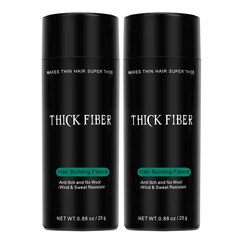 ألياف شعر سميكة لتخفيف الشعر والبقع الصلعاء (بني متوسط، عبوة من 2) - زجاجة 25 جرام - تخفي تساقط الشعر في ثوانٍ - مسحوق شعر للنساء والرجال