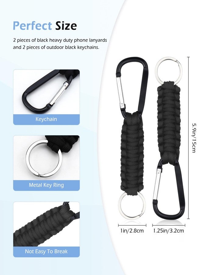 YETOOME 2 Set Heavy Duty Paracord Lanyard and Braided Keychain for ID Card Badge Holder, Outdoor Activities, Camera, Traveling (Black) - Image 3