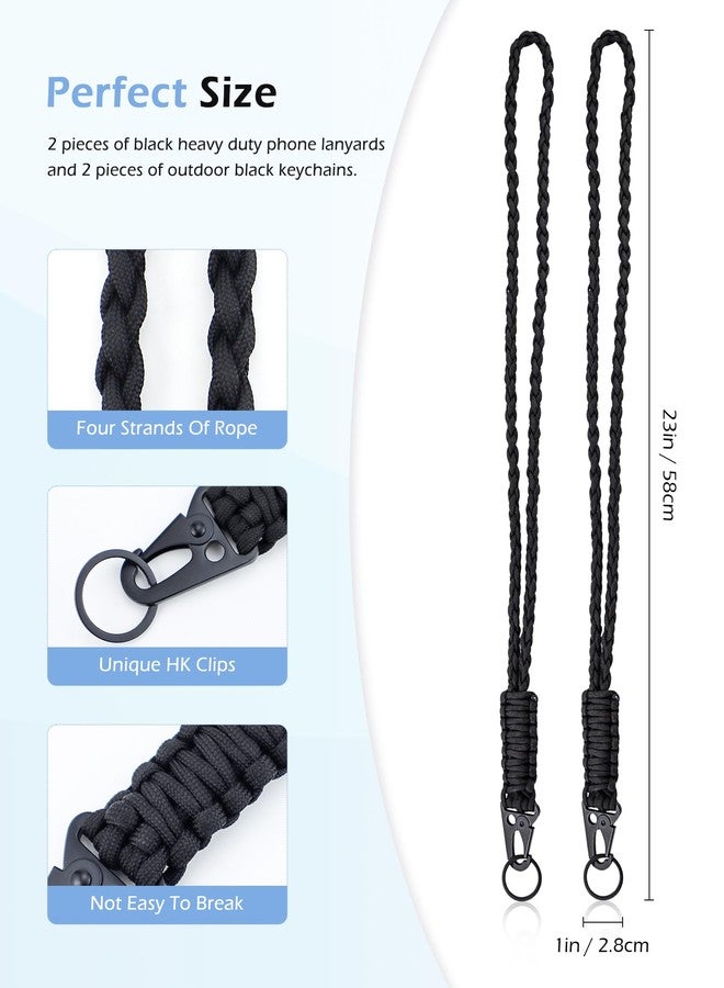 YETOOME 2 Set Heavy Duty Paracord Lanyard and Braided Keychain for ID Card Badge Holder, Outdoor Activities, Camera, Traveling (Black) - Image 2