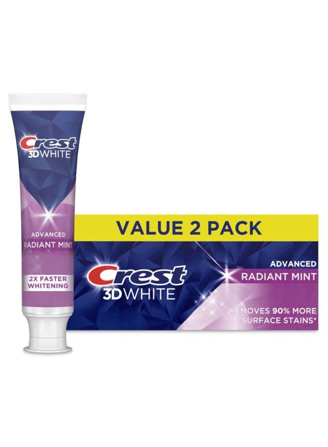 Crest 3D White Advanced Teeth Whitening Toothpaste, Radiant Mint, 3.3 oz, Pack of 2 - Image 1