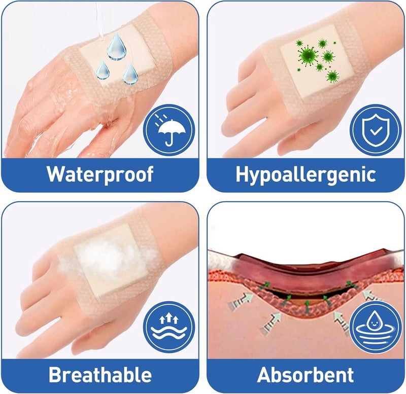 AZEN 12 عبوة ضمادات سيليكون فوم 32 × 4 ضمادات سيليكون مقاومة للماء مع لاصق حدودي ضمادات كبيرة للجروح لاصقة ذاتياً للعناية بالجروح والضمادات - Image 5