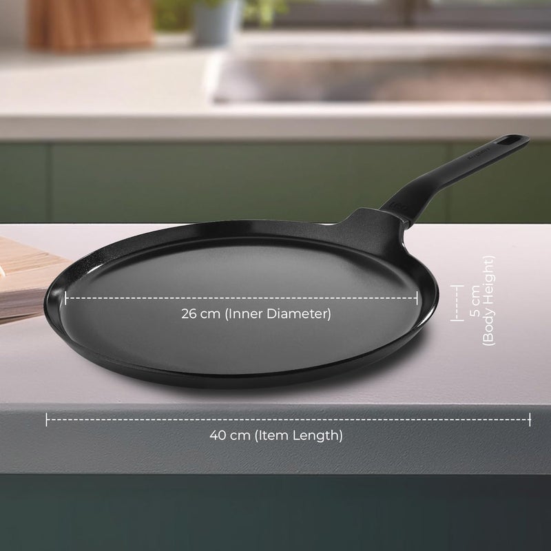 Berghoff Berghoff 26 cm Recycled Aluminum Non-Stick Cooking Tawa | CeraGreen Ceramic Coating | PTFE, PFAS Free | Induction, Dishwasher Ready | Black | 5 Yr Warranty  - Image 2