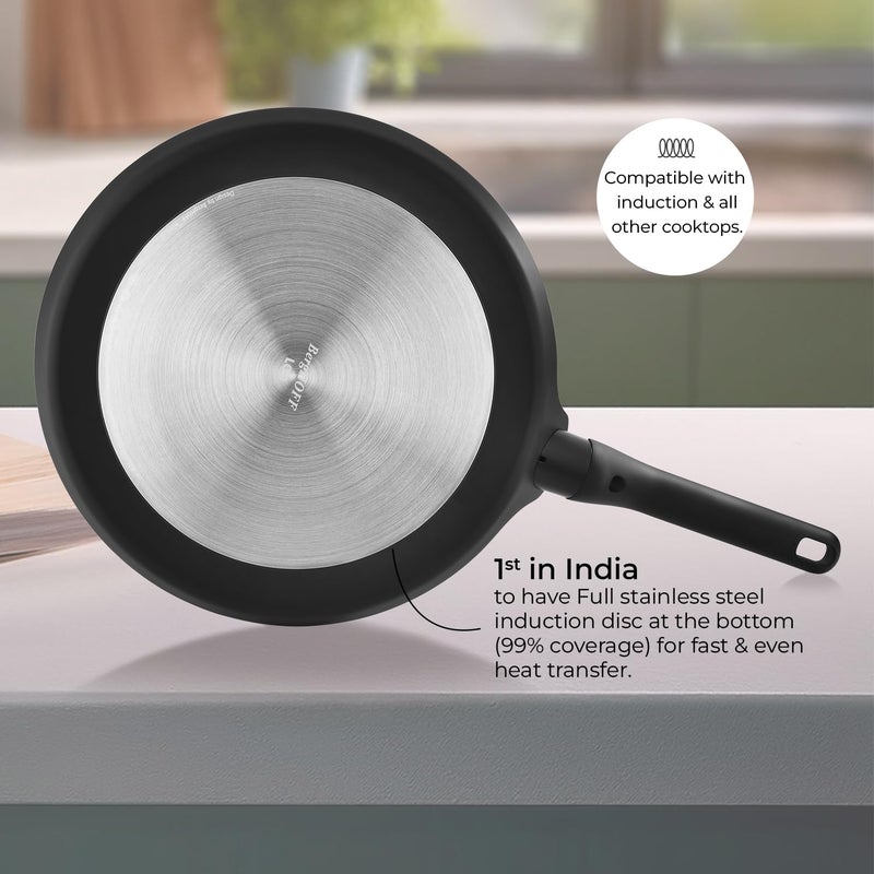 Berghoff Berghoff 26 cm Recycled Aluminum Non-Stick Cooking Tawa | CeraGreen Ceramic Coating | PTFE, PFAS Free | Induction, Dishwasher Ready | Black | 5 Yr Warranty  - Image 3