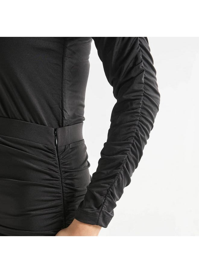 FAV Solid T-shirt with Long Ruched Sleeves  - Image 4