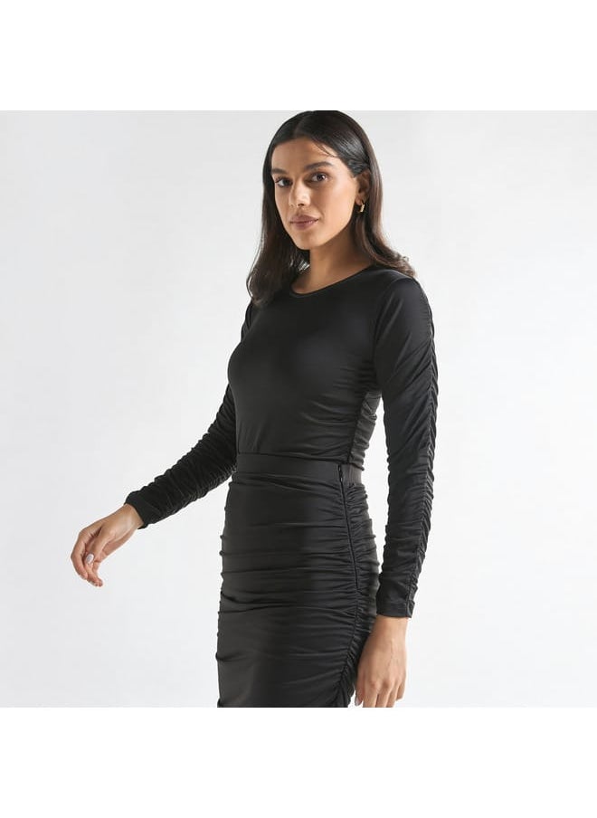 FAV Solid T-shirt with Long Ruched Sleeves  - Image 1