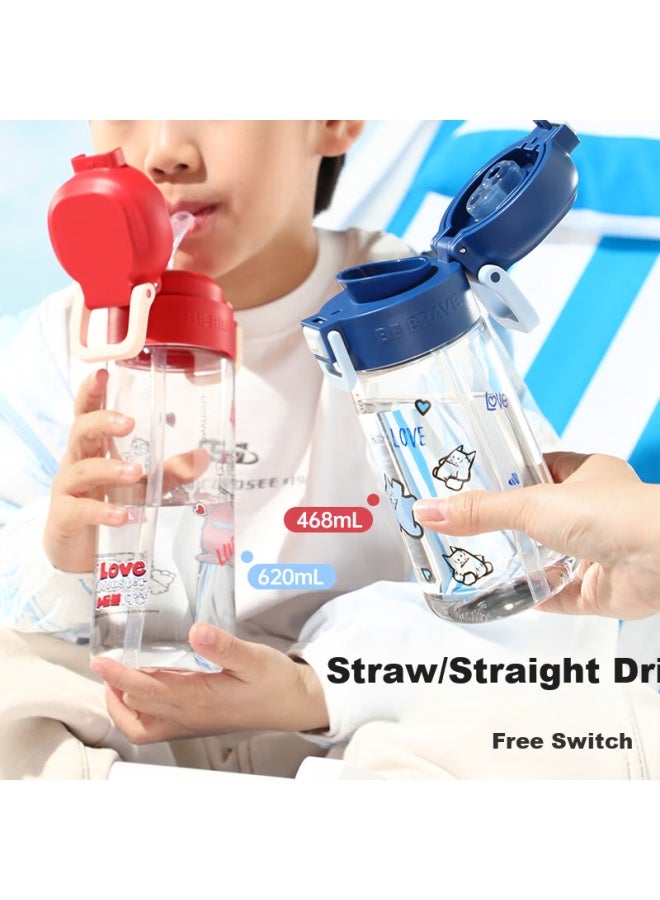 Tomimitsu Fuguang Children's Water Bottle, Tritan Student Straw Cup, Portable, For Boys And Girls, Summer, Heat-resistant, Shatterproof Plastic Cup, 468ml - Image 2