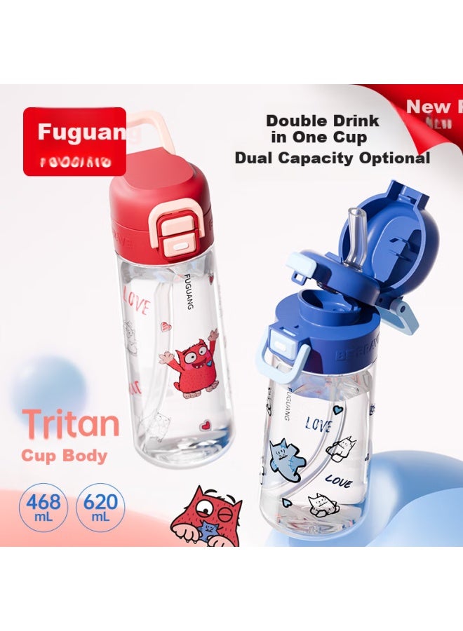 Tomimitsu Fuguang Children's Water Bottle, Tritan Student Straw Cup, Portable, For Boys And Girls, Summer, Heat-resistant, Shatterproof Plastic Cup, 468ml - Image 1