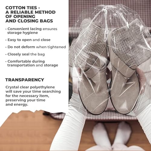 APQ Supply Clear Drawstring Travel Bag for Shoes, 12 x 16 Inches. Pack of 100 Waterproof Dust Bags for Shoes with Double Cotton Drawstrings. 2 mil PE Plastic Drawstring Bags for Packing, Storage - Image 4