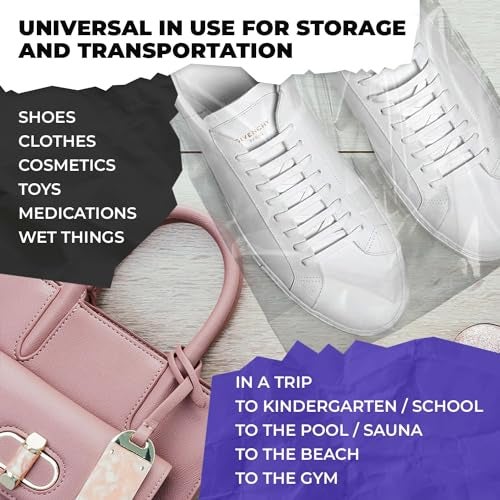 APQ Supply Clear Drawstring Travel Bag for Shoes, 12 x 16 Inches. Pack of 100 Waterproof Dust Bags for Shoes with Double Cotton Drawstrings. 2 mil PE Plastic Drawstring Bags for Packing, Storage - Image 5