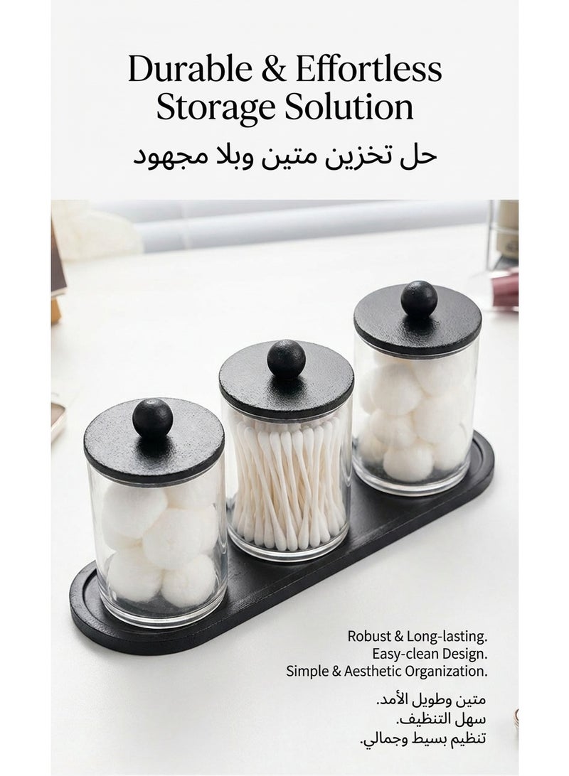 ياسمينةارا مجموعة برطمانات تنظيمية ثلاثية مع غطاء وصينية من الخيزران، مجموعة تنظيم وتخزين أكريليك ثلاثية القطع، مناسبة لمستحضرات التجميل في الحمام، أعواد القطن، وسادات التونر، وسادات الوجه، أربطة مطاطية، مشابك مكتبية، دبابيس، وتوابل المطبخ. - Image 2
