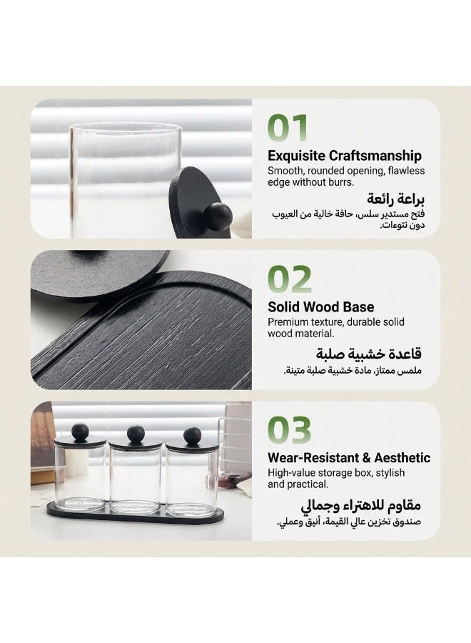 ياسمينةارا مجموعة برطمانات تنظيمية ثلاثية مع غطاء وصينية من الخيزران، مجموعة تنظيم وتخزين أكريليك ثلاثية القطع، مناسبة لمستحضرات التجميل في الحمام، أعواد القطن، وسادات التونر، وسادات الوجه، أربطة مطاطية، مشابك مكتبية، دبابيس، وتوابل المطبخ. - Image 4