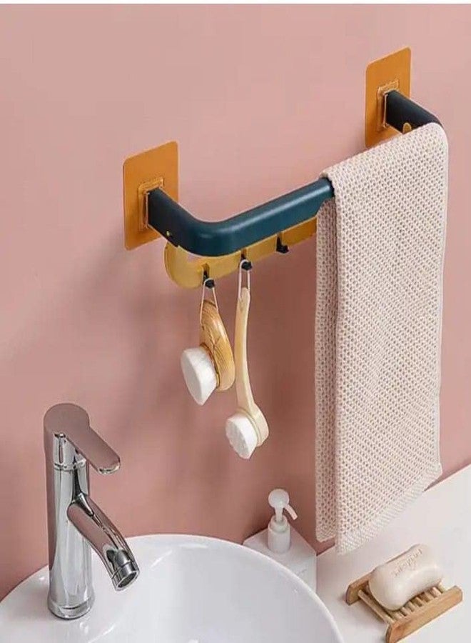 ARTO Double Layer Towel Rod Holder with Hooks - 36cm Wall Mounted Towel Rail & Kitchen Utensil Rack - No Drill Bathroom Organizer, Nordic Style Hanger for Hand Towels, Spatulas, Ladles (Multicolor) - Image 1