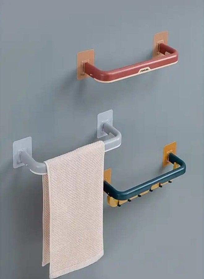 ARTO Double Layer Towel Rod Holder with Hooks - 36cm Wall Mounted Towel Rail & Kitchen Utensil Rack - No Drill Bathroom Organizer, Nordic Style Hanger for Hand Towels, Spatulas, Ladles (Multicolor) - Image 4