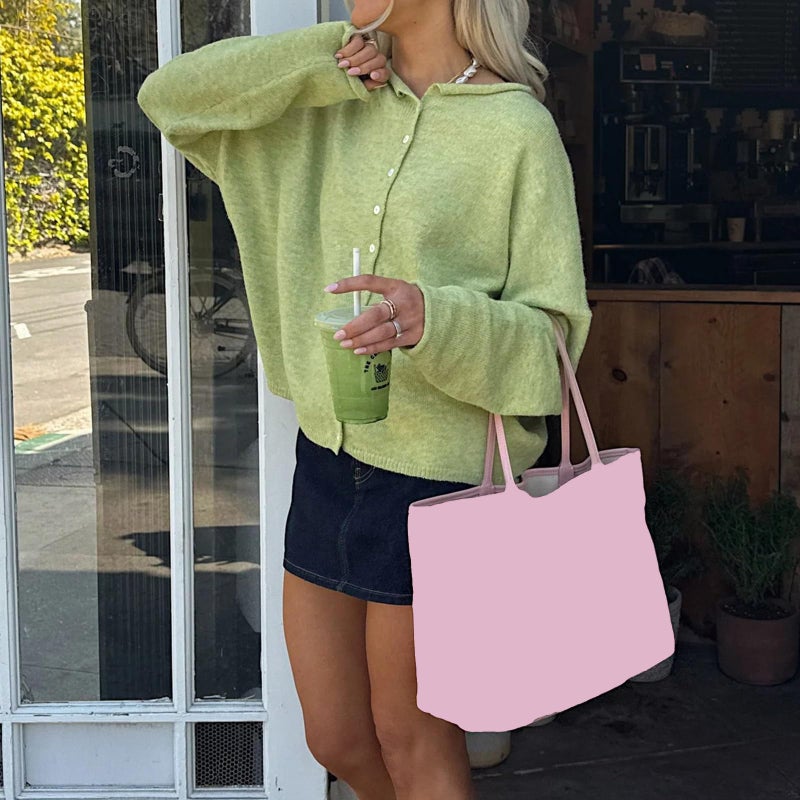 Yuemengxuan Women Knitted Cardigan Sweaters Long Sleeve Button Down Loose Knitwear Tops Y2k Vintage Jumper Knit Shirt (Light Green #A, M) - Image 3