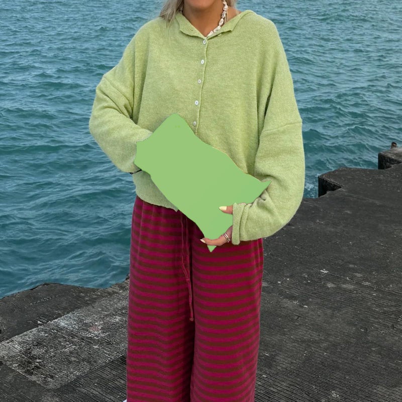Yuemengxuan Women Knitted Cardigan Sweaters Long Sleeve Button Down Loose Knitwear Tops Y2k Vintage Jumper Knit Shirt (Light Green #A, M) - Image 4