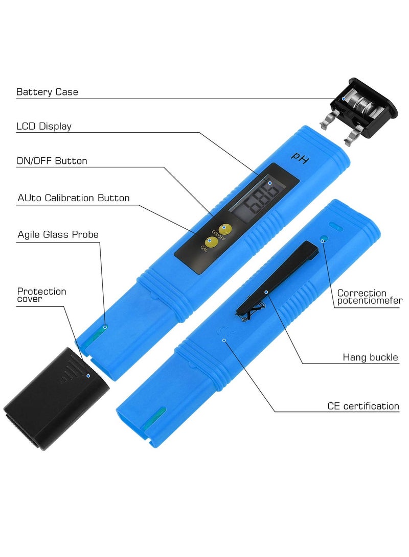 كيلا قلم قياس درجة الحموضة الرقمي لقياس درجة الحموضة في المياه المائية بدقة عالية 0.01 بحجم الجيب مع نطاق قياس درجة الحموضة من 0 إلى 14 للاستخدام المنزلي والشرب وحمام السباحة والحوض المائي - Image 4