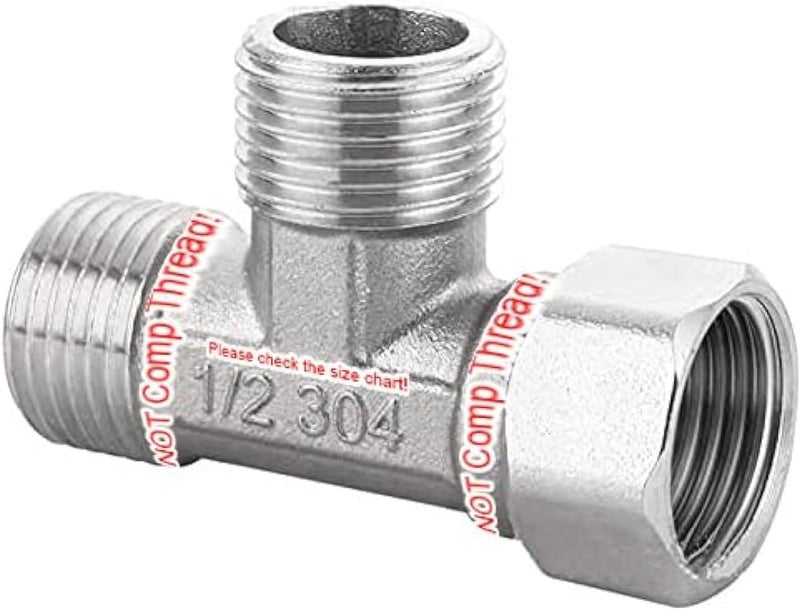 beduan Stainless Steel 1/2" G 3 Way Diverter, Movable Cap Flexible Tee Connector for Angled Valve, Bidet, Sprayer, Shower Arm (All 3 way is 1/2 G threaded!!, Thread ID/OD is 19.8MM/3/4") - Image 1
