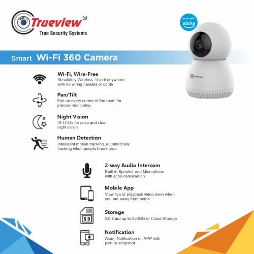 Trueview 3MP WiFi Robot Security Camera | 360° Pan Tilt | All-Time Color Night Vision | AI Auto Tracking & 2-Way Audio | Alexa Compatible | Supports 256GB Memory Card | STQC Certified for Privacy - Image 3