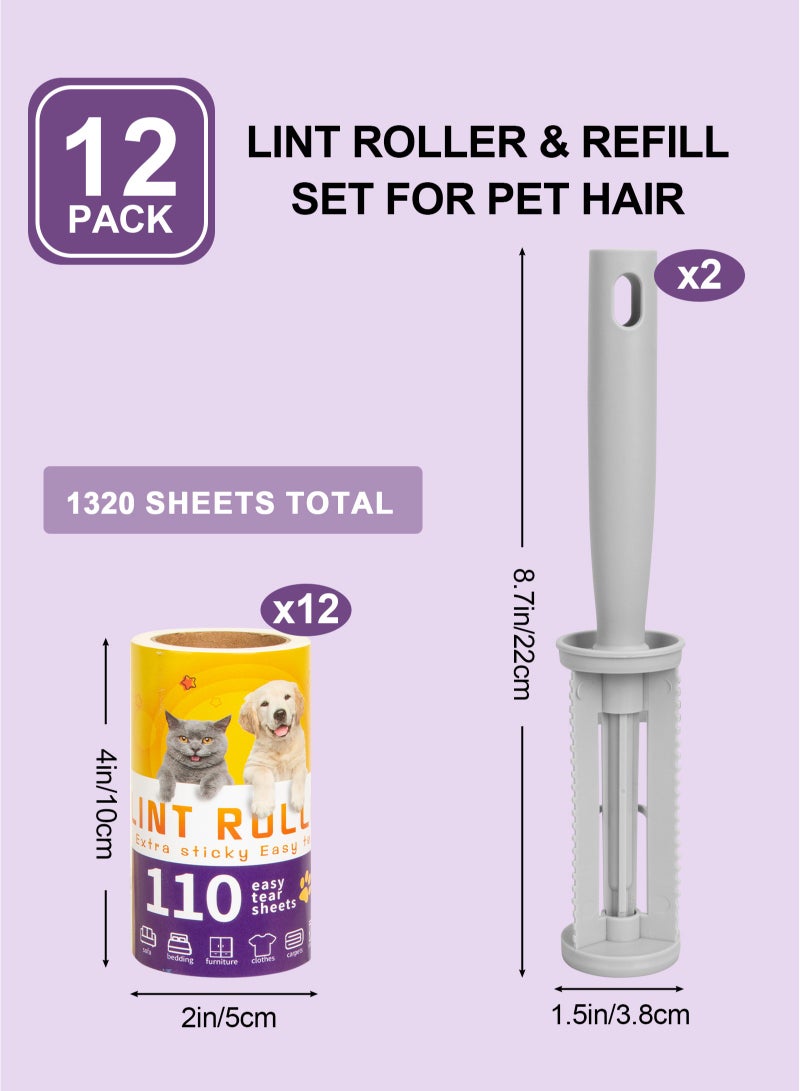 URbazaar Lint Roller (1320 sheets 2 handles) Portable & Reusable Pet Hair Fluff Brush Pet Hair Remover Kit, Sticky Roller with 12 Refills for Furniture Bedding Clothing - Image 2
