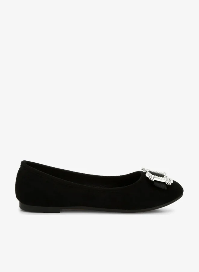 Rhinestone Buckle Detail Ballerinas in Black