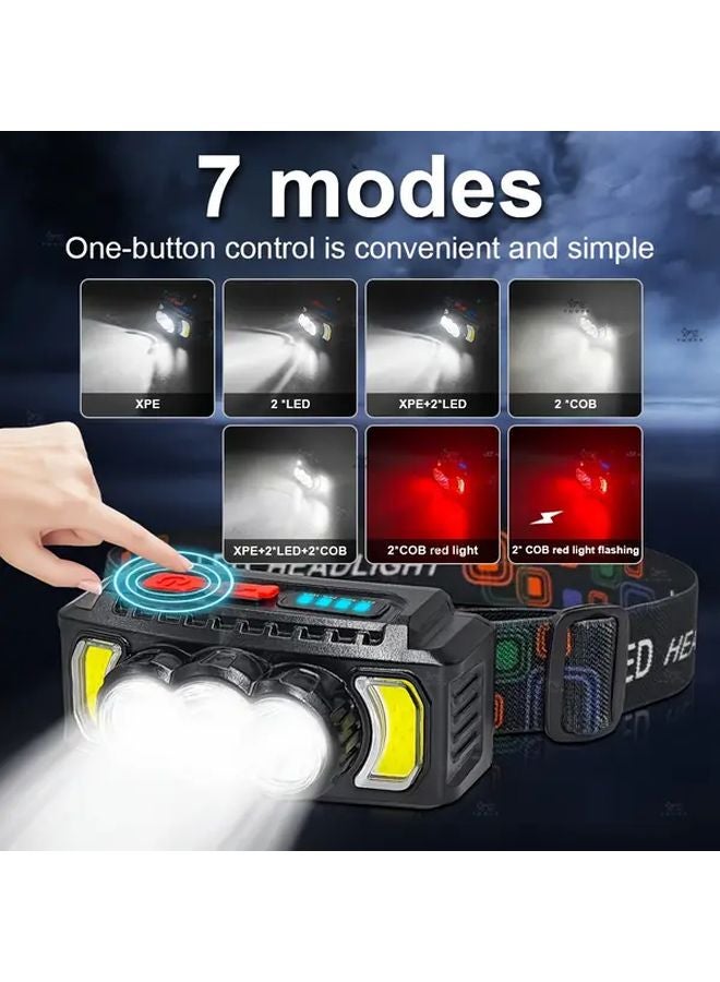 Black Head Flashlight with Red Warning USB Rechargeable Headlamp 7 Modes Adjustable for Fishing Hiking Camping - Image 3