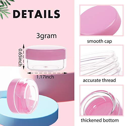 ZIZEMOJA 100 Pack 3 Gram Sample Containers with Lids 3ml Mini Sample Jars Tiny Plastic Cosmetic Containers for Lip Balms Makeup Lotion Eye Shadow Powder and Lip Balms Pink Lids - Image 3