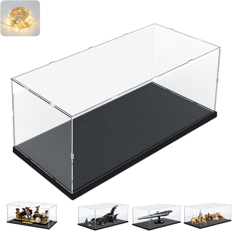 إليبيور حاوية عرض أكريليك للمجموعات لـ Lego 60444 60445 42154 76966 Figurine، صندوق شفاف سميك، عروض بلاكسجلاس وتخزين مع قاعدة خشبية بلاستيكية وإضاءة، داخلية سوداء 50 × 20 × 20 سم - Image 1