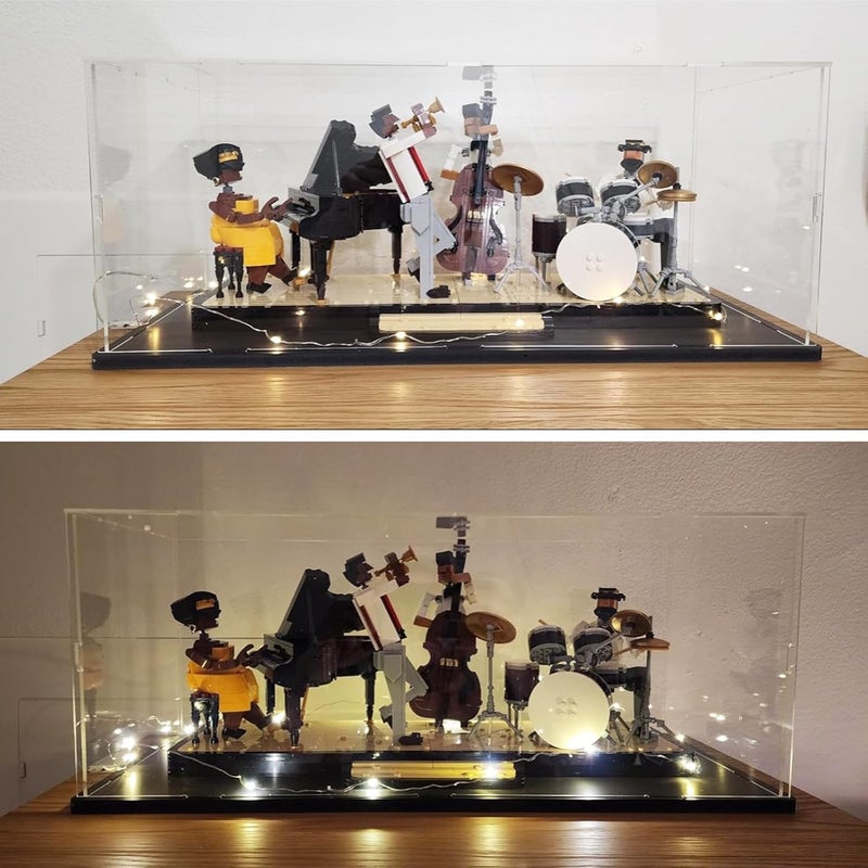 إليبيور حاوية عرض أكريليك للمجموعات لـ Lego 60444 60445 42154 76966 Figurine، صندوق شفاف سميك، عروض بلاكسجلاس وتخزين مع قاعدة خشبية بلاستيكية وإضاءة، داخلية سوداء 50 × 20 × 20 سم - Image 4