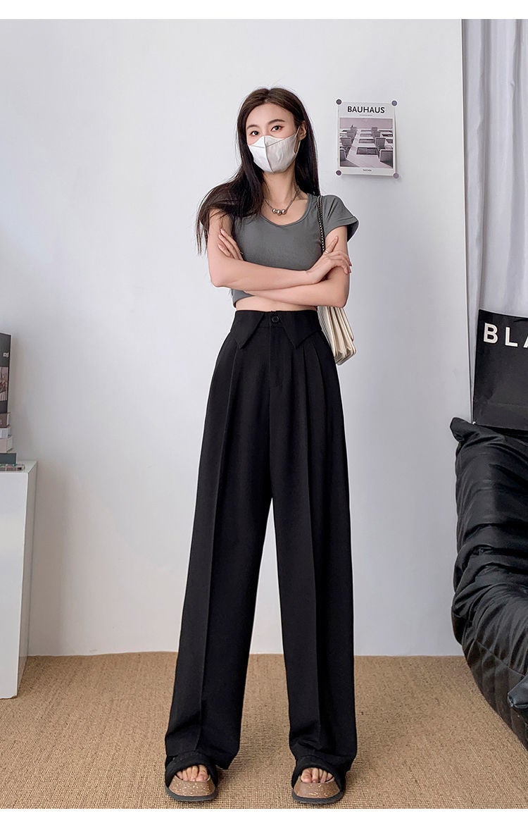 New 2023 Thin Loose Straight Casual Slimming Meat Covering Age-Reducing Wide Leg Pants Trendy Suit Pants - Image 1