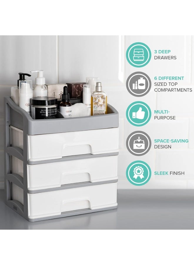 Plastic Storage Container with Stickers, Organizer for Cosmetics, Jewelry Box ,Multifunctional and multi-purpose ,3 Layer size 31x28x20cm  - Image 3