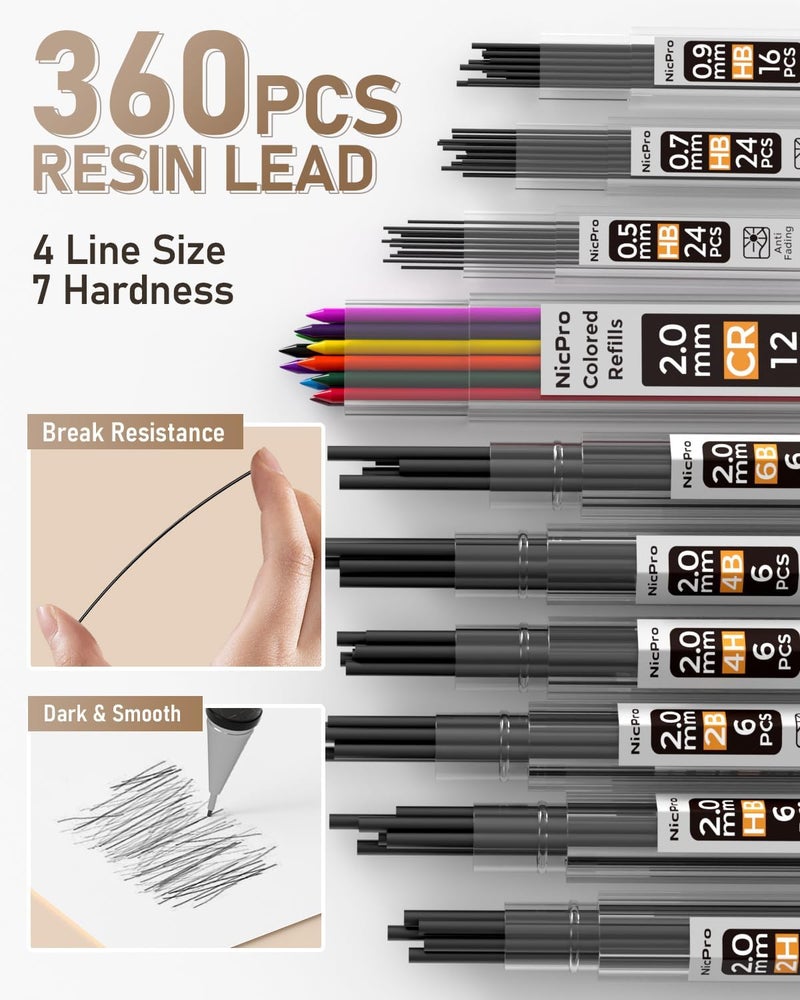 Nicpro 35-Piece Art Mechanical Pencil Set with 20 Lead Refills and Storage Case - Image 4