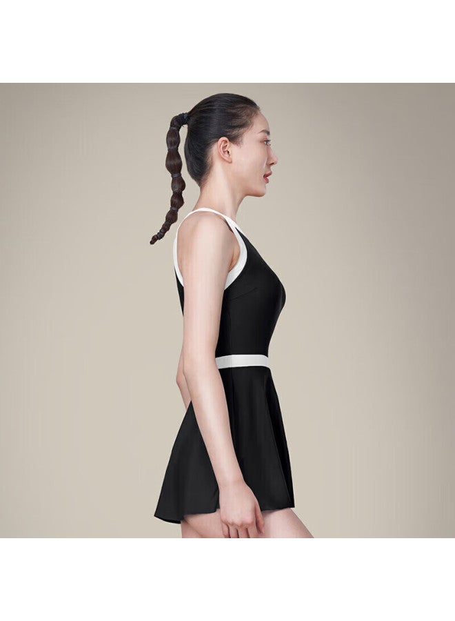 Yizi Swimsuit, Women's One-piece Dress Style Swimwear, Tummy Control, Slimming, Quick-drying, Ezi21w033, Black And White, L - Image 2