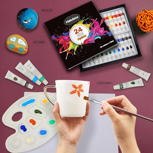Halobios Acrylic Paint Set with 3 Paint Brushes, 24×12ml Colors Premium Paint Set with 1 Palette 1 Canvas Boards, Art Painting Kits for Adults, Paints Supplies for Canvas Rock Painting Craft Art Class - Image 4