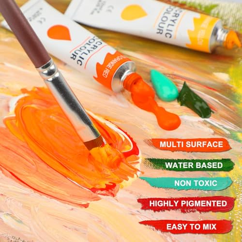 Halobios Acrylic Paint Set with 3 Paint Brushes, 24×12ml Colors Premium Paint Set with 1 Palette 1 Canvas Boards, Art Painting Kits for Adults, Paints Supplies for Canvas Rock Painting Craft Art Class - Image 2