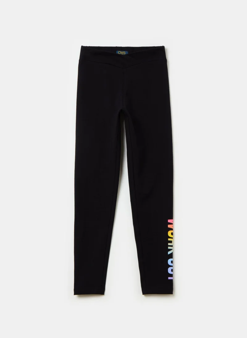 او في اس Printed stretch cotton leggings