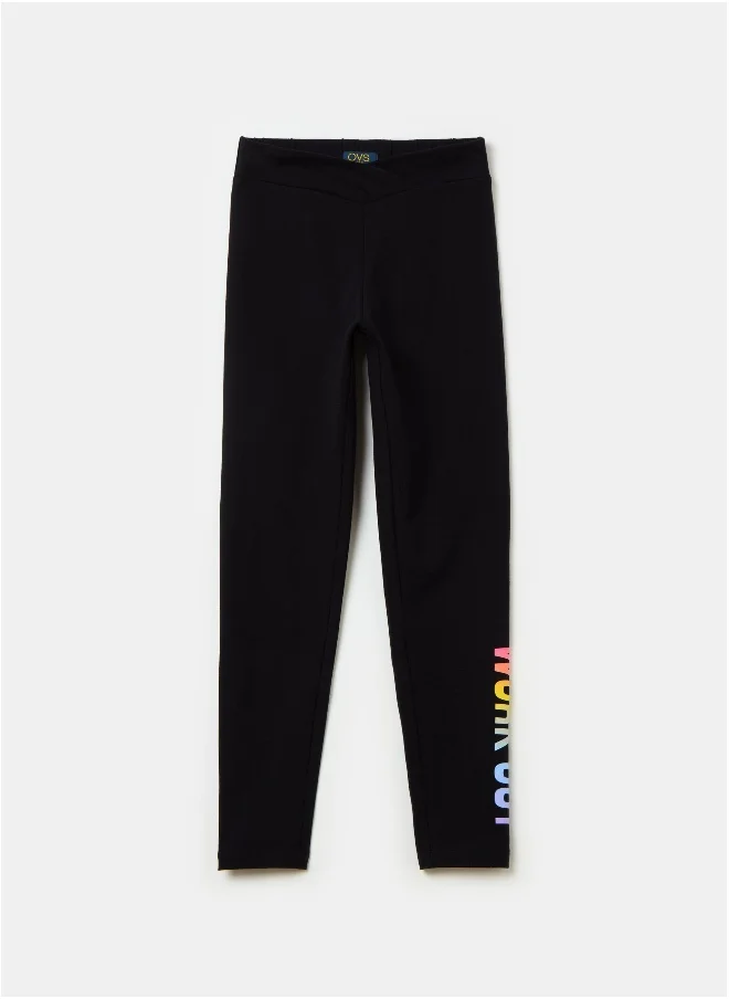 او في اس Printed stretch cotton leggings