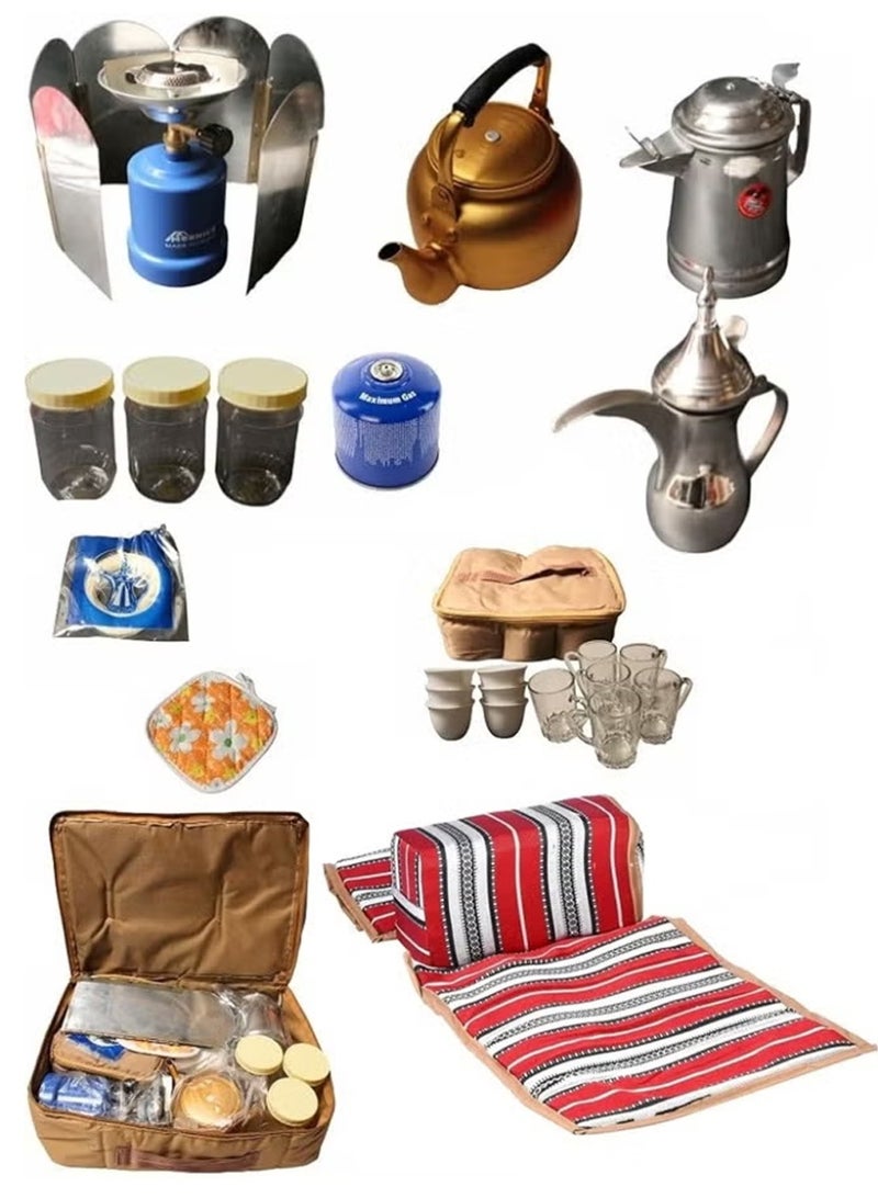 كادي ون طقم عزبة سفري للقهوة و الشا يجلسة ارضيه مع مسند ذراع قابل للطي للرحلات والتخييم بتصميم مميز - Image 1