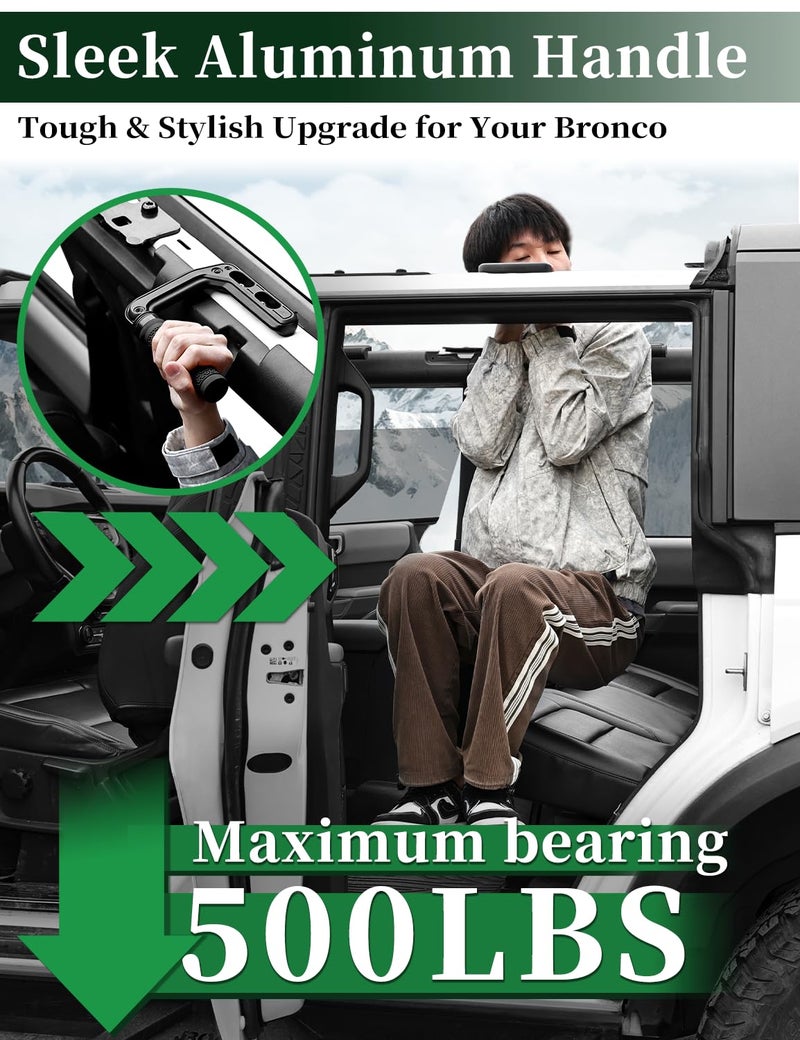 JROAD Bronco Aluminum Grab Handles Roll Bar Non-Slip Grip HandlesCompatible with Ford Bronco 2021-2025 Front Or Rear Seat 4 Door Soft/Hard Top,Bronco Raptor Interior Accessories （2PCS/Black） - Image 3