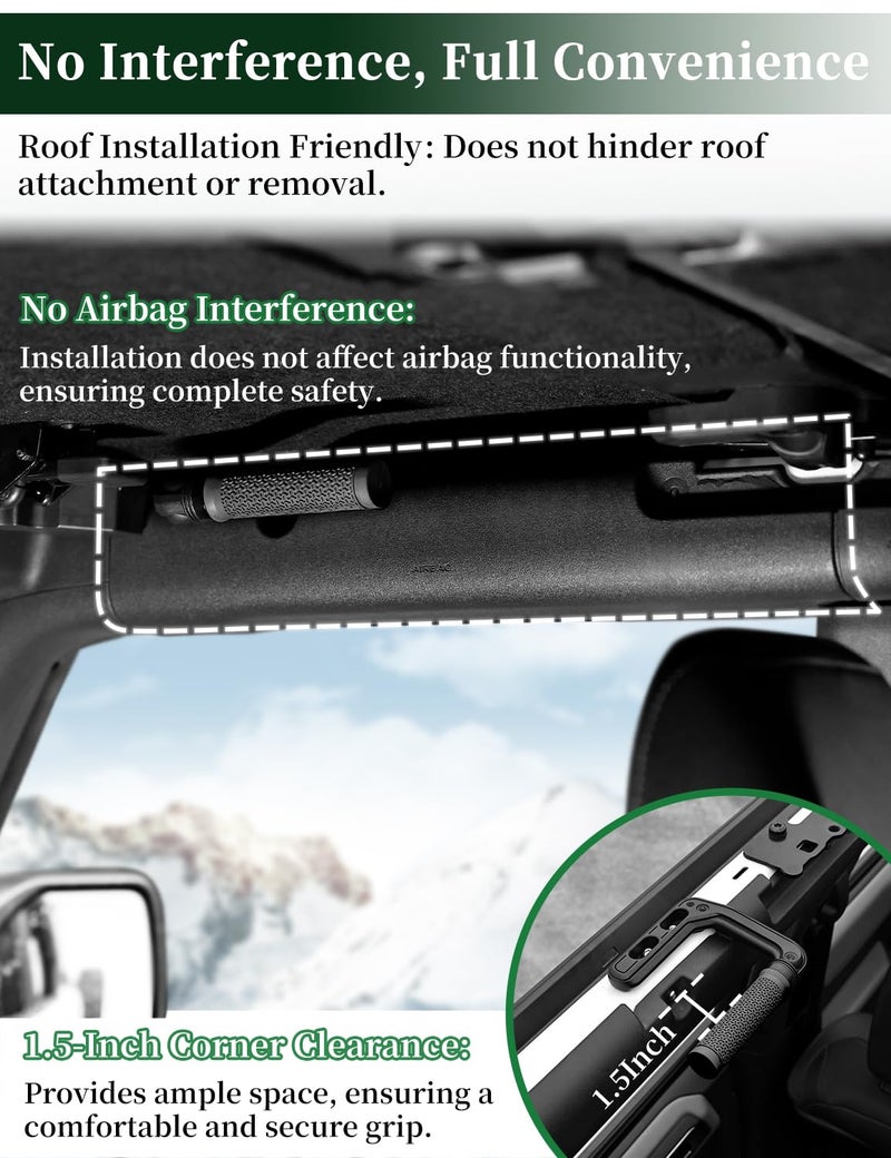 JROAD Bronco Aluminum Grab Handles Roll Bar Non-Slip Grip HandlesCompatible with Ford Bronco 2021-2025 Front Or Rear Seat 4 Door Soft/Hard Top,Bronco Raptor Interior Accessories （2PCS/Black） - Image 4