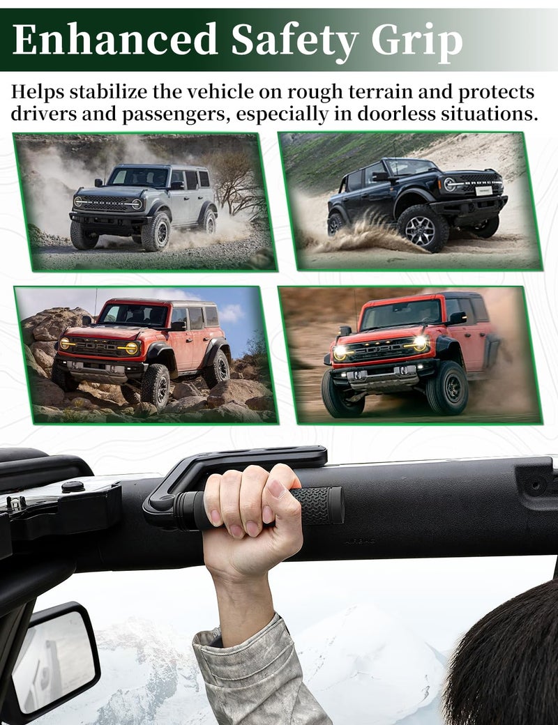 JROAD Bronco Aluminum Grab Handles Roll Bar Non-Slip Grip HandlesCompatible with Ford Bronco 2021-2025 Front Or Rear Seat 4 Door Soft/Hard Top,Bronco Raptor Interior Accessories （2PCS/Black） - Image 5
