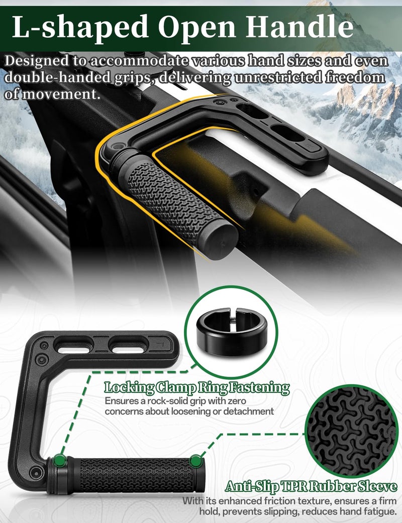 JROAD Bronco Aluminum Grab Handles Roll Bar Non-Slip Grip HandlesCompatible with Ford Bronco 2021-2025 Front Or Rear Seat 4 Door Soft/Hard Top,Bronco Raptor Interior Accessories （2PCS/Black） - Image 2