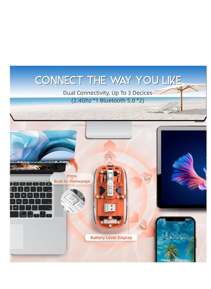 Transparent Mouse Three-mode Connection Transparent Modes Adjustable DPI wireless Mouse Superior Performance Gaming Mouse for Laptop BT Gaming Mouse