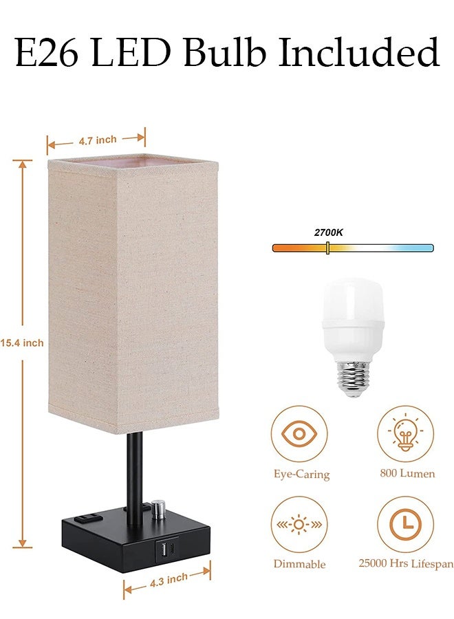 DUNISO Small Table Lamp with 3 Lighting Modes,Modern Bedroom Lamps with USB Charging Port & AC Outlet, Small Lamp Metal Base Round Flaxen Fabric Shade for Living Room,  Kids Room, Office Desk and Dorm - Image 5