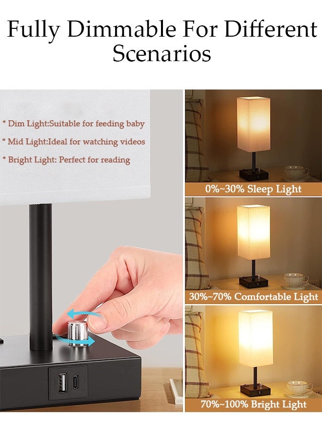 DUNISO Small Table Lamp with 3 Lighting Modes,Modern Bedroom Lamps with USB Charging Port & AC Outlet, Small Lamp Metal Base Round Flaxen Fabric Shade for Living Room,  Kids Room, Office Desk and Dorm - Image 4
