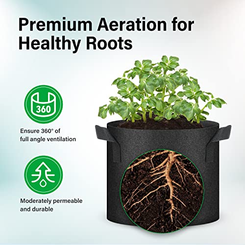 YSSOA 5-Pack 7 Gallon Grow Bags, Aeration Nonwoven Fabric Plant Pots with Handles, Heavy Duty Gardening Planter for Potato, Tomato, Vegetable and Fruits, Black - Image 2