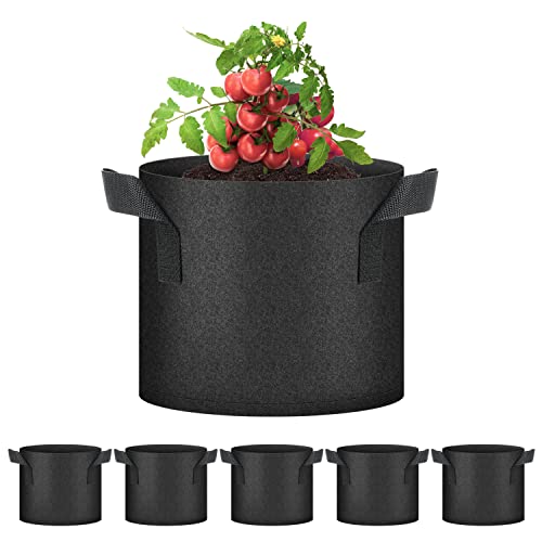 YSSOA 5-Pack 7 Gallon Grow Bags, Aeration Nonwoven Fabric Plant Pots with Handles, Heavy Duty Gardening Planter for Potato, Tomato, Vegetable and Fruits, Black - Image 1