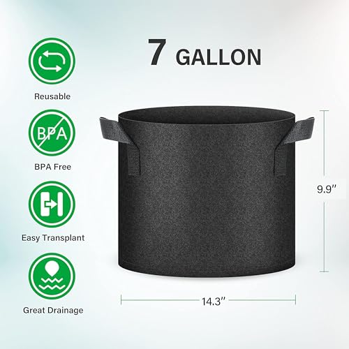 YSSOA 5-Pack 7 Gallon Grow Bags, Aeration Nonwoven Fabric Plant Pots with Handles, Heavy Duty Gardening Planter for Potato, Tomato, Vegetable and Fruits, Black - Image 3