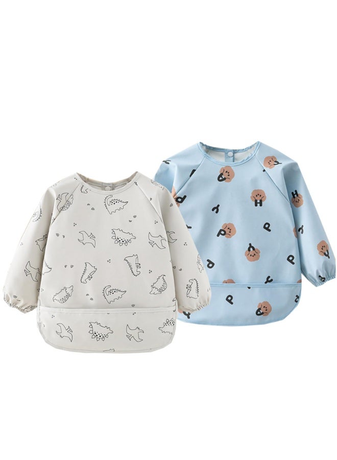 Kids Long Sleeve Waterproof Art Smock Bibs with Food-Catching Pocket, 2-Pack, 45cm Length - Image 1